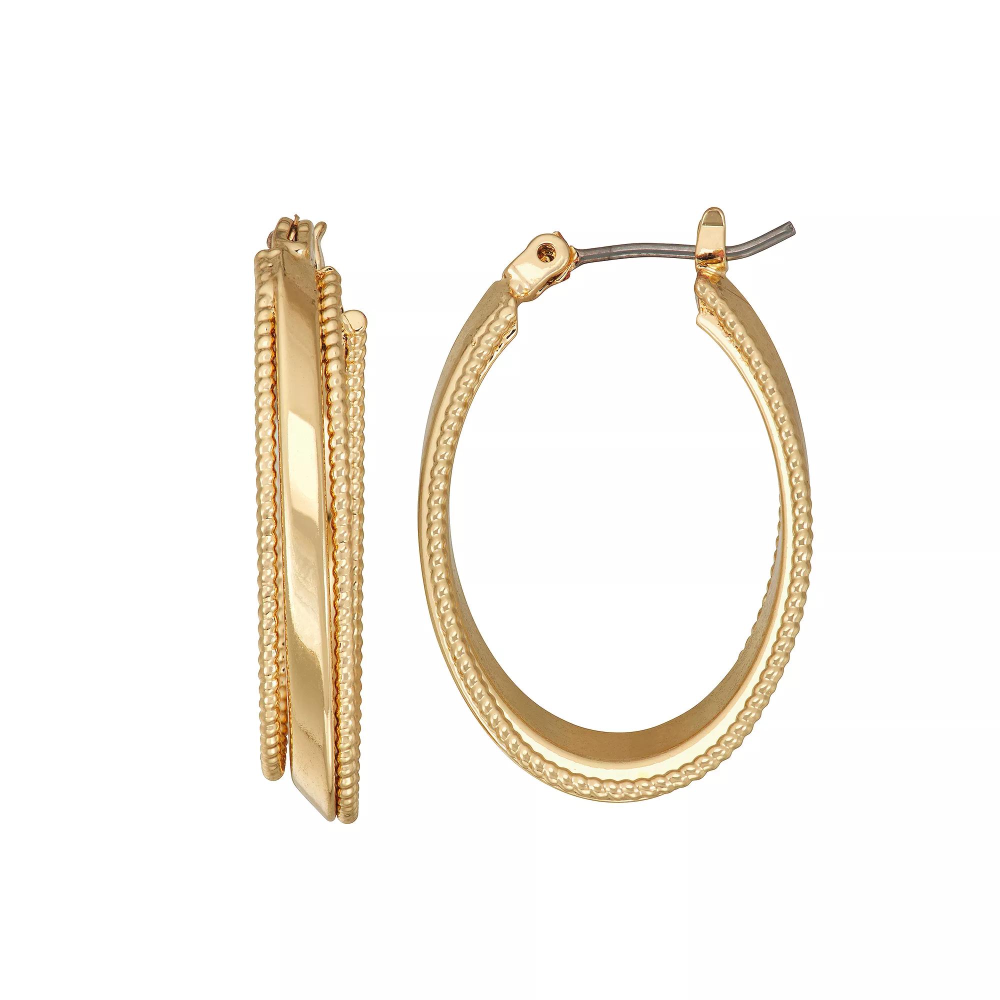 Napier Gold Tone Layered Textured Hoop Earrings, Women's Product Image