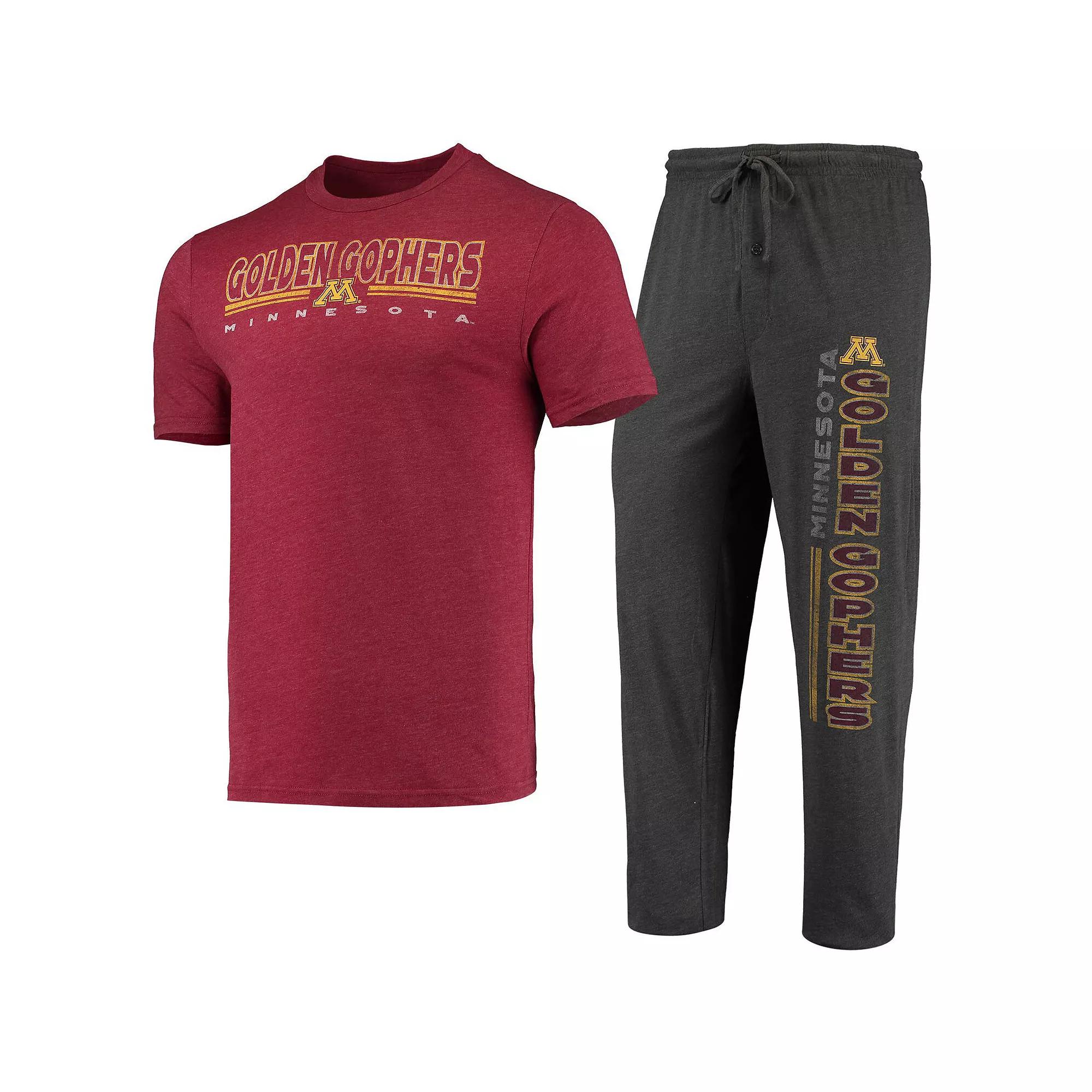 Men's Concepts Sport Heathered Charcoal/Maroon Minnesota Golden Gophers Meter T-Shirt & Pants Sleep Set, Size: Medium Product Image