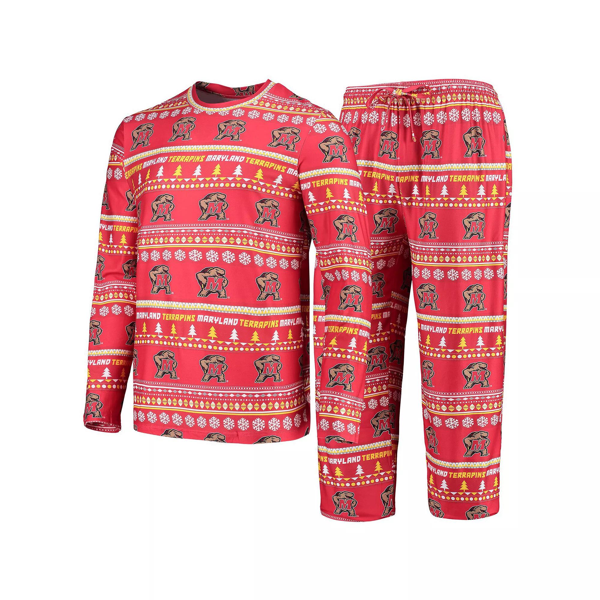 Men's Concepts Sport Red Maryland Terrapins Ugly Sweater Long Sleeve T-Shirt and Pants Sleep Set,  Product Image