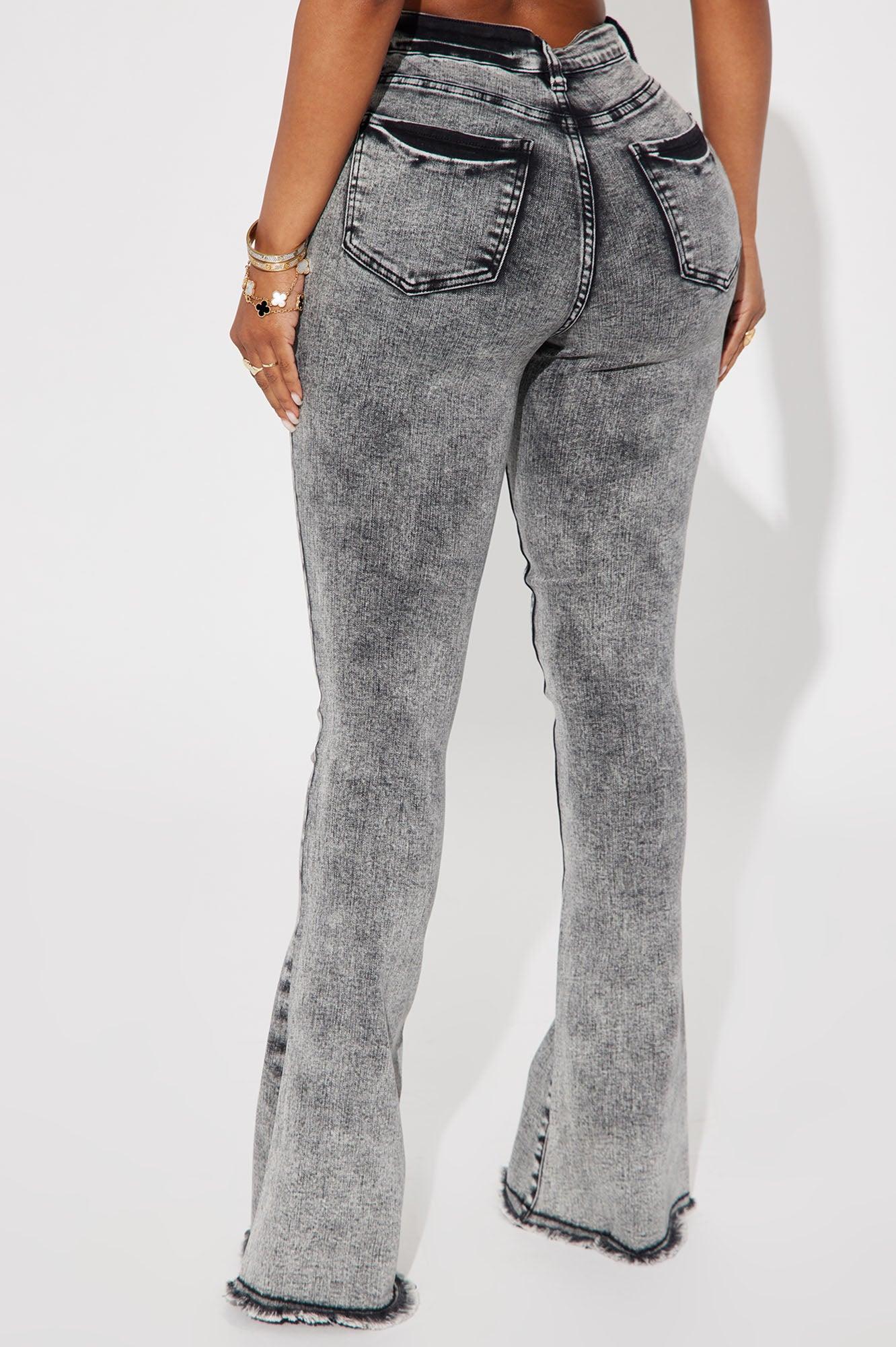 No Invite Stretch Flare Jeans - Acid Wash Black Product Image