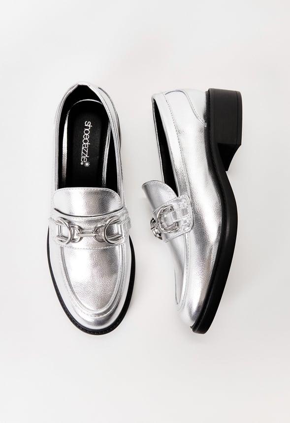 JustFab Margaux Platform Loafer Pump Womens Black/ White Size 8.5 Product Image