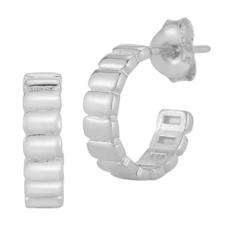 Sunkissed Sterling Ribbed Huggie Hoop Earrings, Women's, Silver Tone Product Image