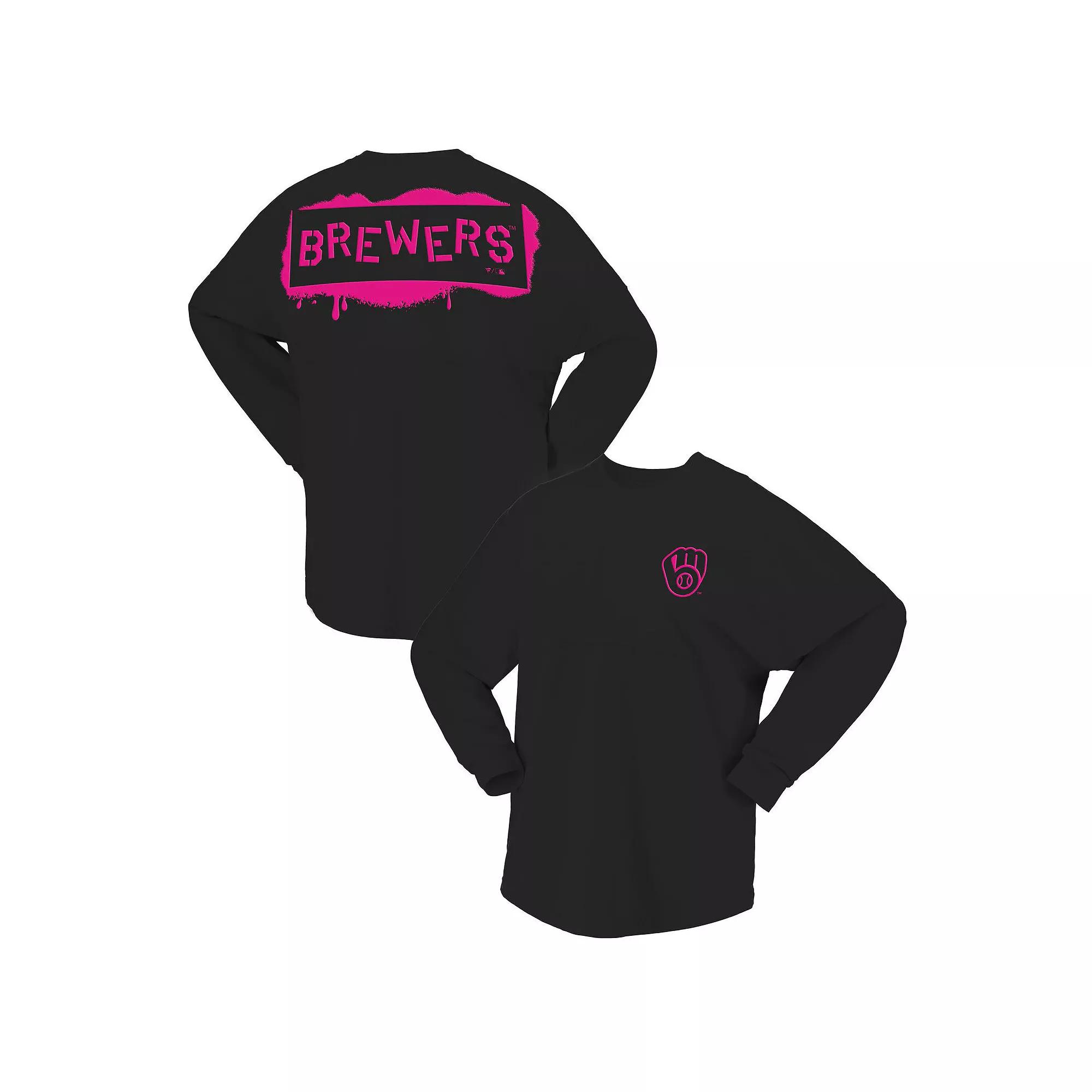 Women's Fanatics Black Milwaukee Brewers Neon Jersey Long Sleeve T-Shirt,  Product Image