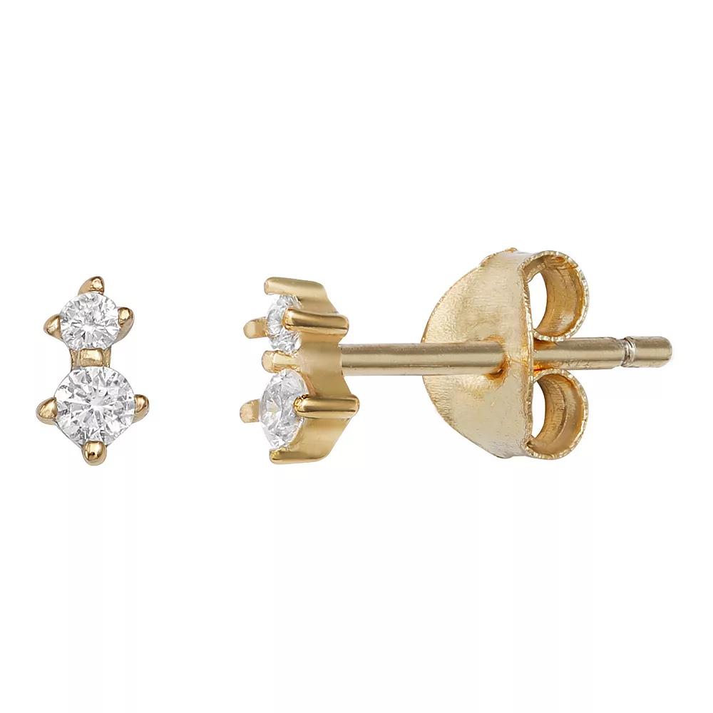 PRIMROSE 18k Gold Over Silver Double Cubic Zirconia Stud Earrings, Women's, Gold Tone Product Image