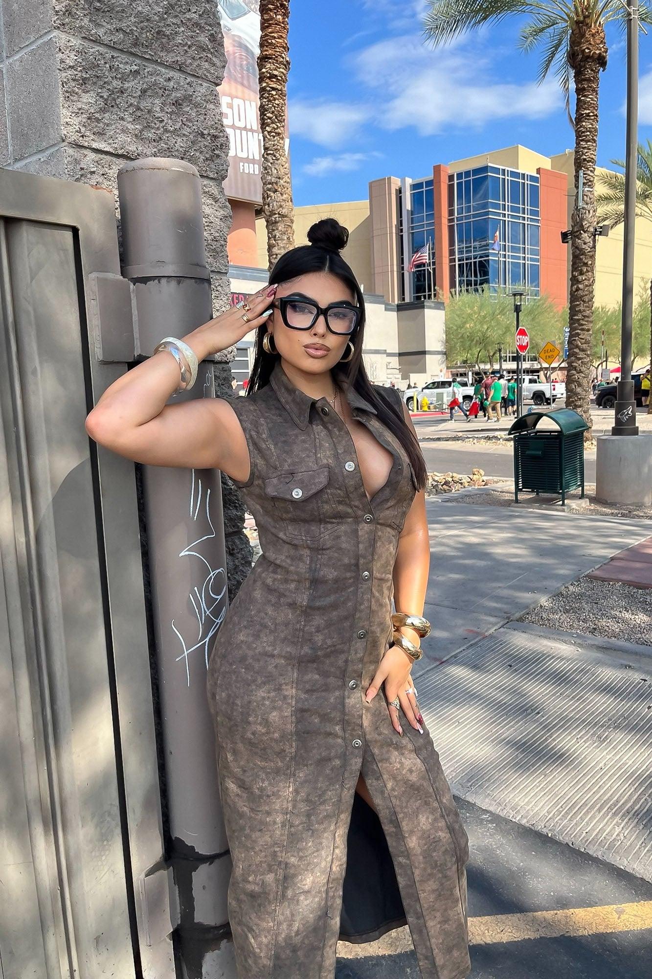 Sadie Denim Maxi Dress - Olive Product Image