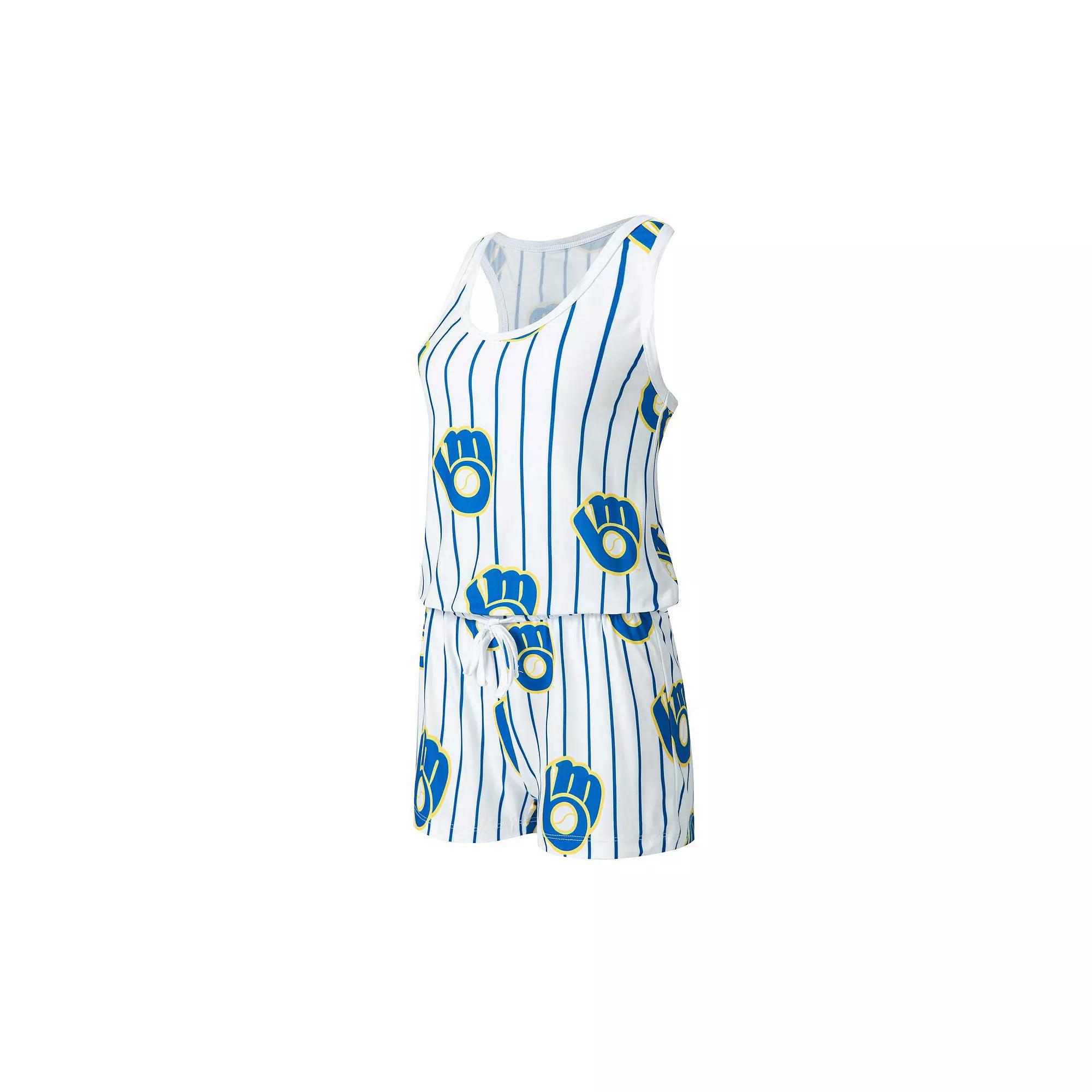 Women's Concepts Sport White Milwaukee Brewers Reel Pinstripe Knit Romper, Size: Small Product Image