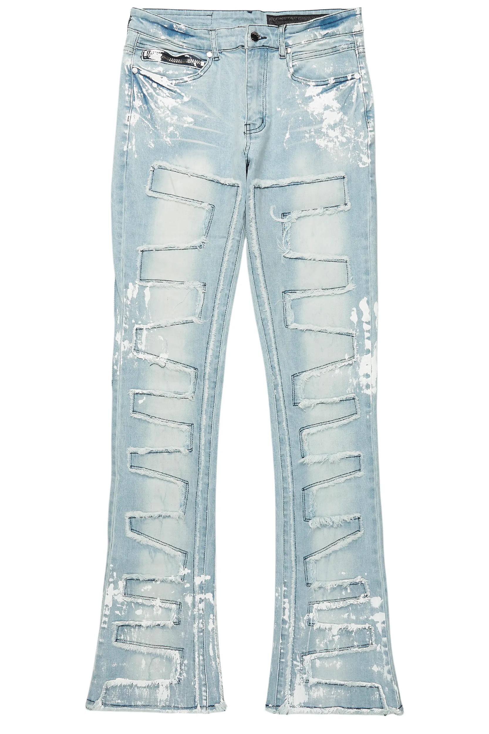 Kodak Blue/White Painter Stacked Flare Fringe Jean Male Product Image