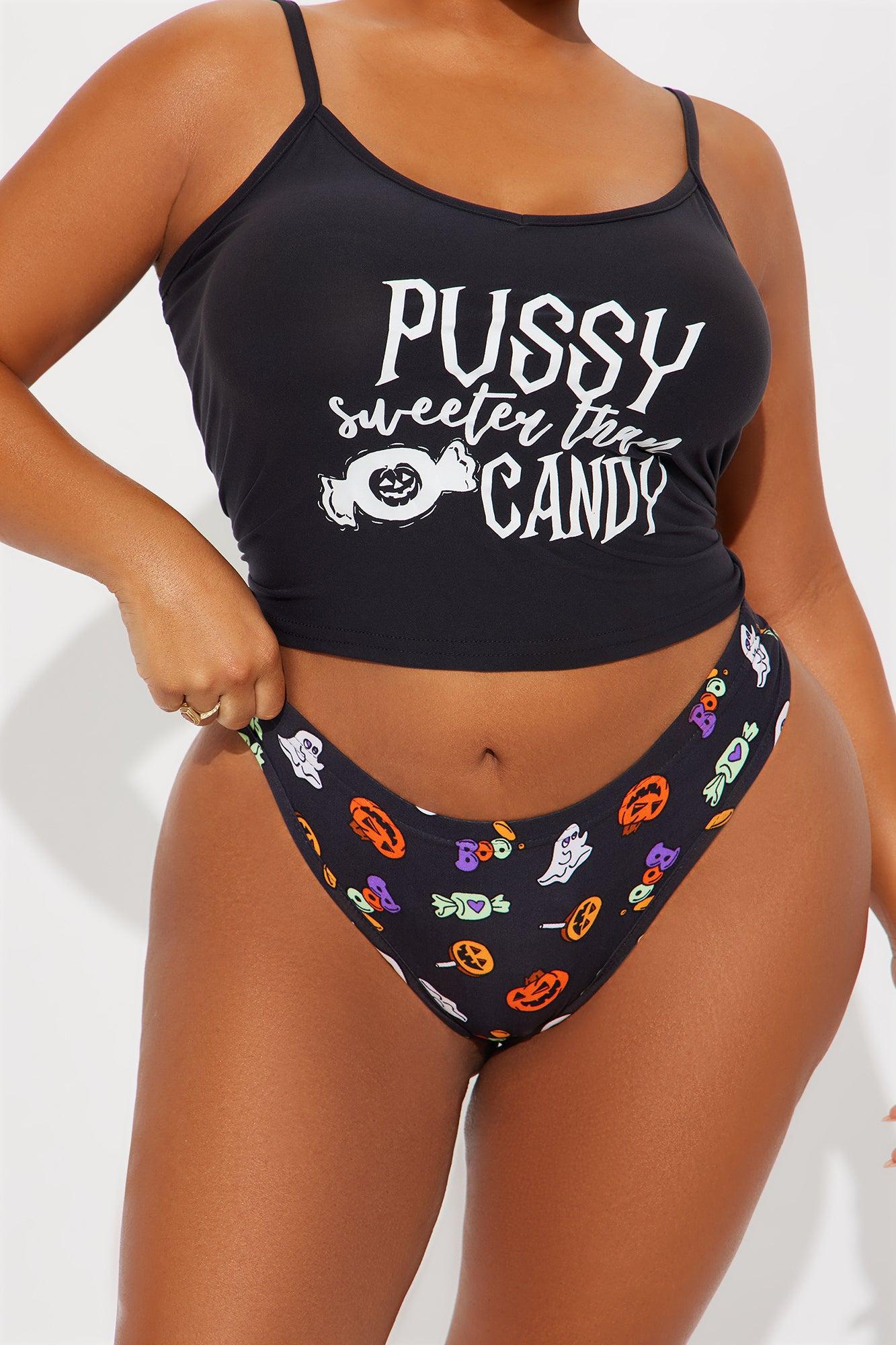 Sweeter Than Candy Halloween 2 Piece Cami And Thong Set - Charcoal Product Image