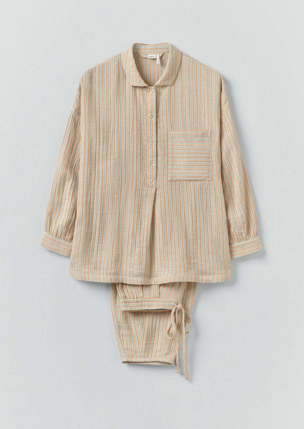 Stripe Crinkle Cotton Pajama Set | Sage/Apricot Product Image