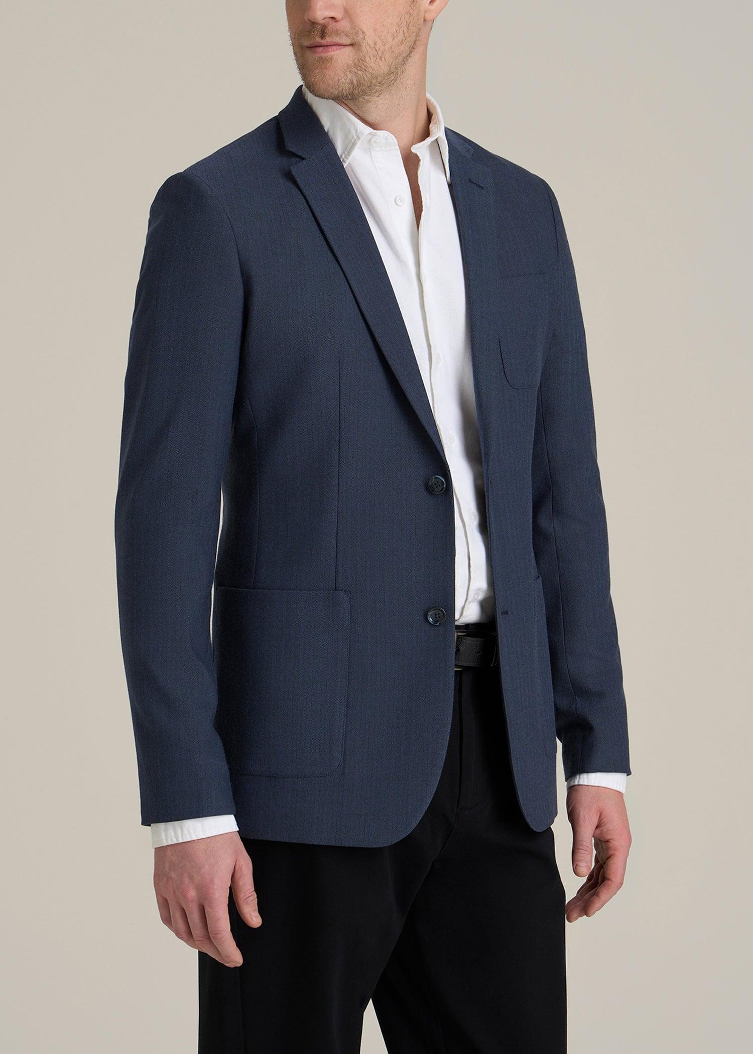 Core Blazer for Tall Men in Navy Blue Herringbone Male Product Image