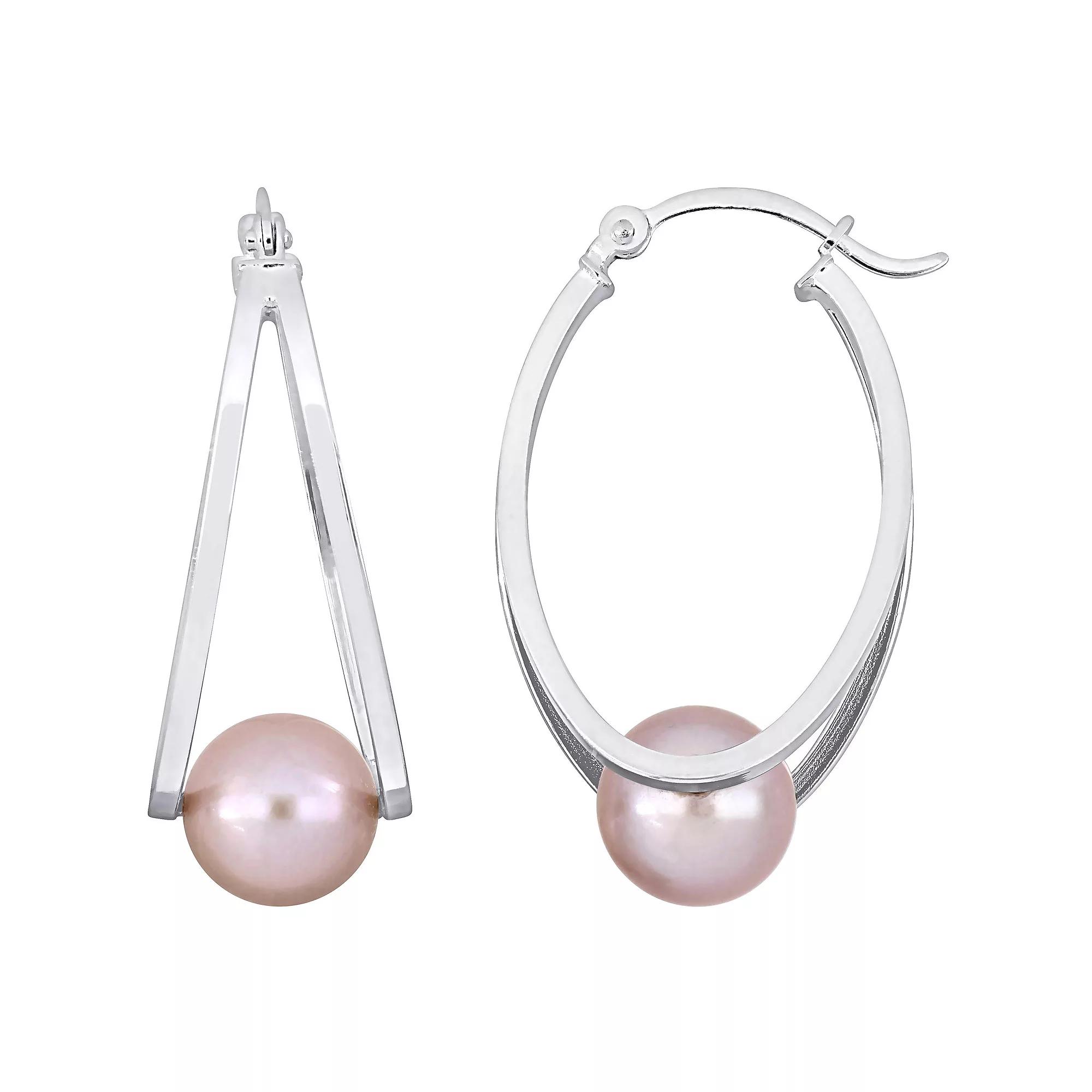 Stella Grace Sterling Silver Dyed Pink Freshwater Cultured Pearl Split Oval Hoop Earrings, Women's Product Image