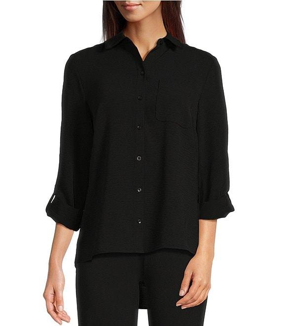 DKNY by Donna Karan Collared Neckline Long Roll Tab Sleeve Button Down Shirt Product Image