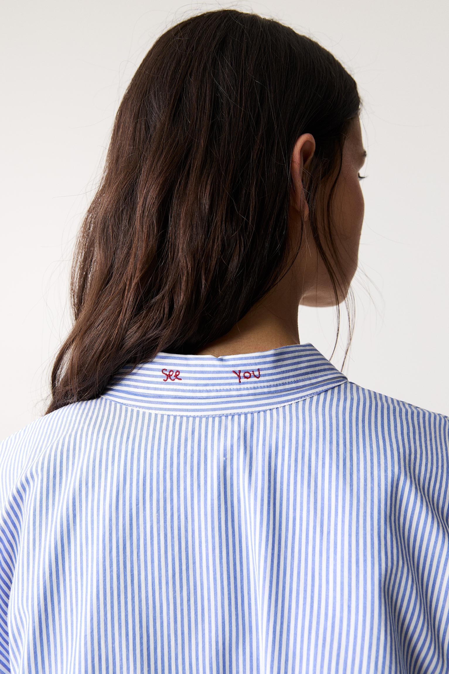 Striped shirt with puff sleeves Product Image