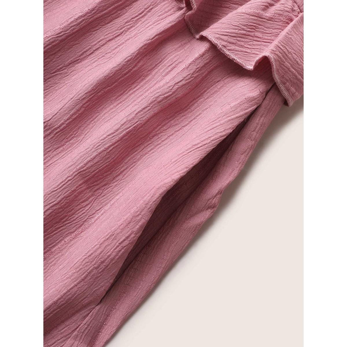 Plus Size Plain Textured Tiered Ruffle Sleeve Dress Beanpastepowder Women Elegant Tiered V-neck Cap Sleeve Curvy BloomChic 12/L Product Image