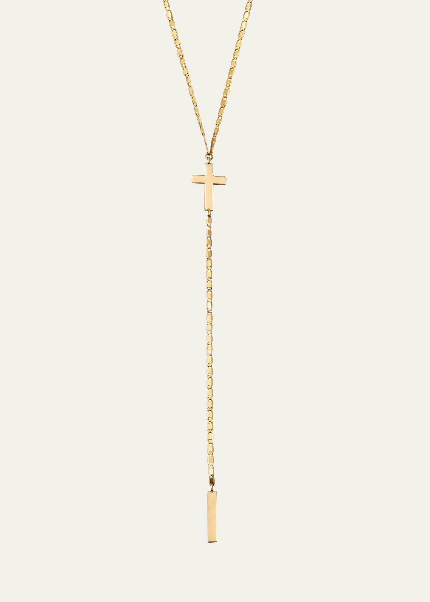 14K Yellow Gold Petite Malibu Cross Bar Lariat Necklace, 18 Product Image