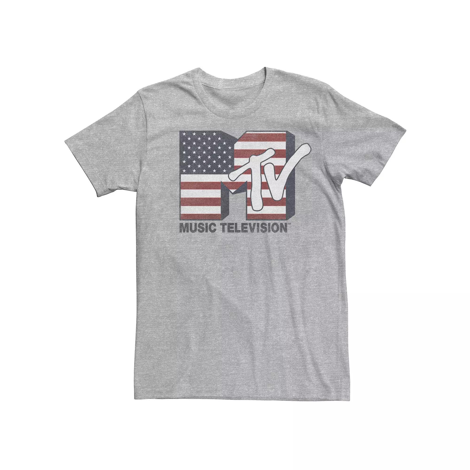 Men's MTV American Flag Logo Tee, Size: XL, Athletic Grey Product Image