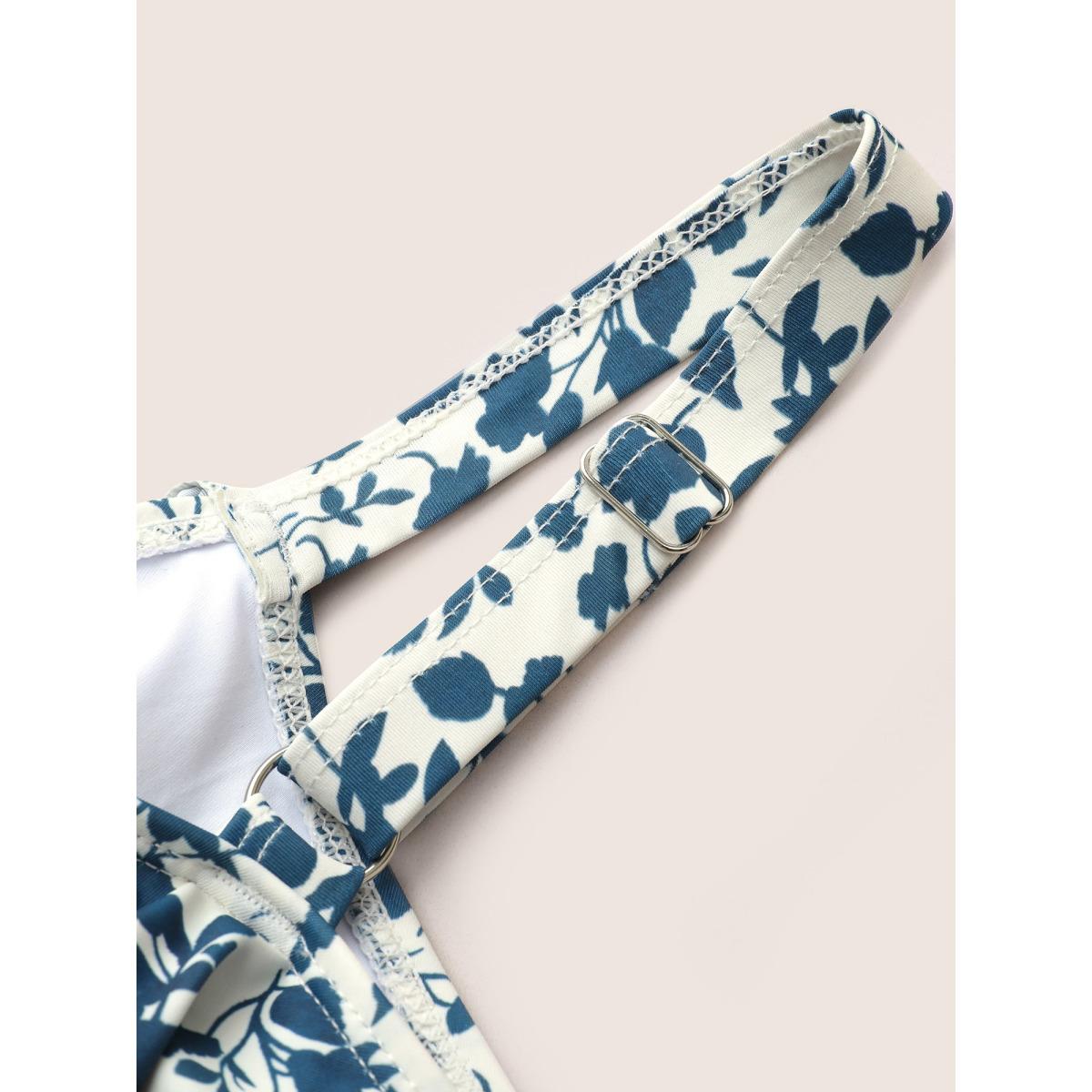 Plus Size Bandana Print Cold Shoulder Swim Dress Women's Swimwear Indigo Beach Bodycon One-shoulder neck High stretch Curve Swim Dresses BloomChic 30/6X Product Image