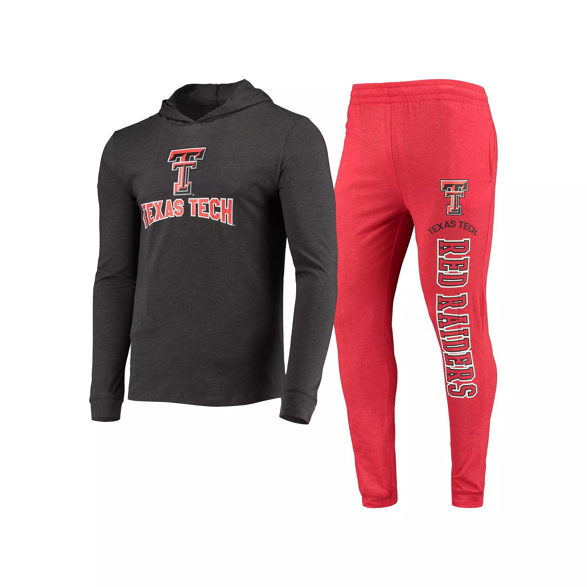 Men's Concepts Sport Red/Heather Charcoal Texas Tech Red Raiders Meter Long Sleeve Hoodie T-Shirt & Jogger Pajama Set,  Product Image