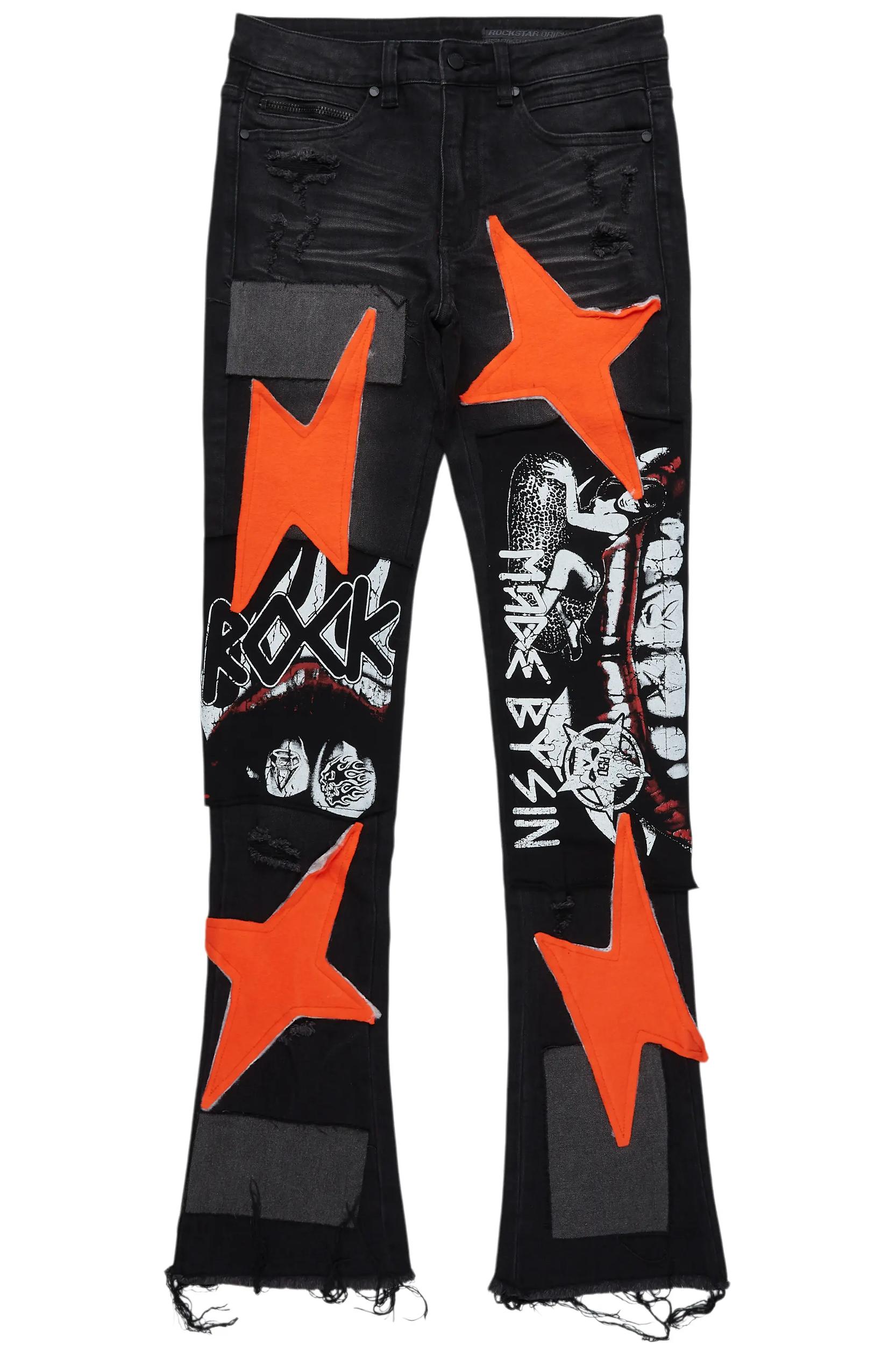 Vadim Black Patchwork Stacked Flare Jean Male Product Image