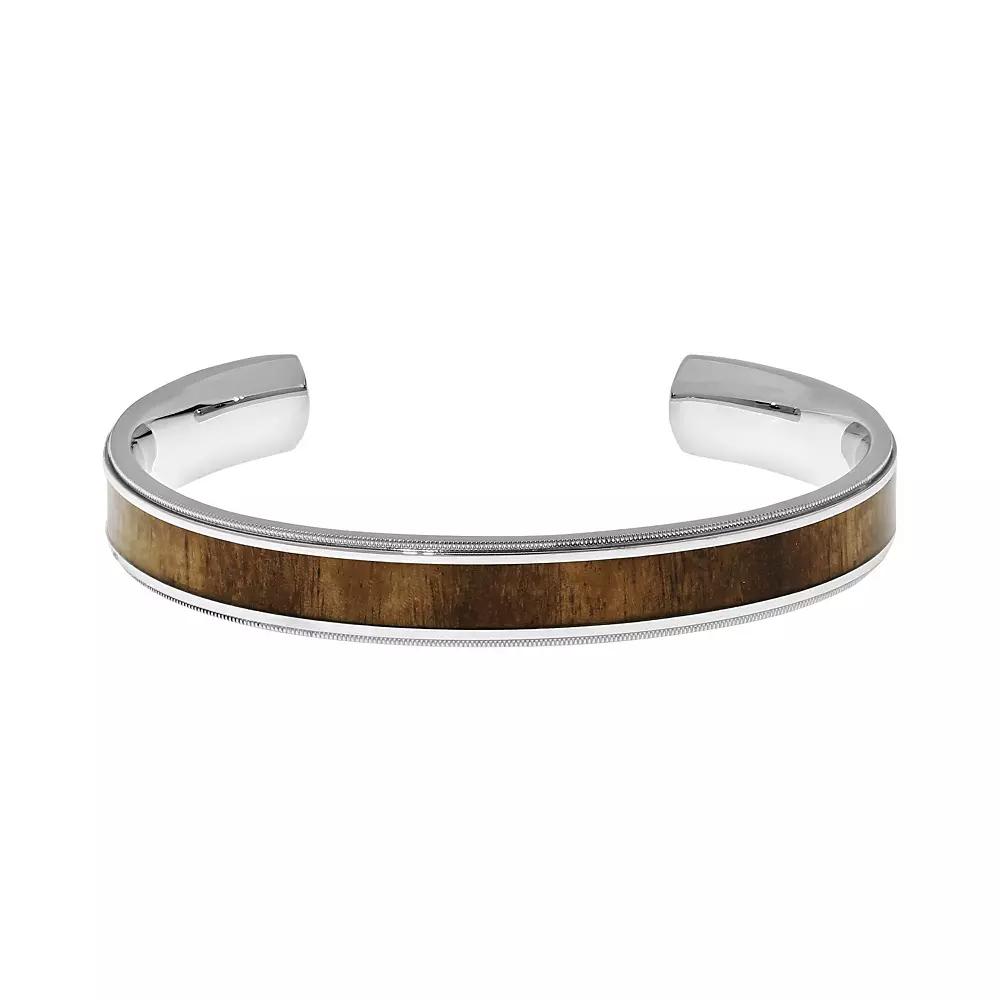 LYNX Stainless Steel Wood Cuff Bracelet - Men, Men's, Brown Product Image