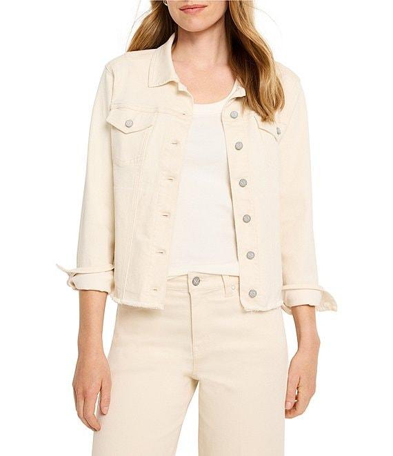 NIC + ZOE Denim Collar Neck Long Sleeve Raw Hem Jacket Product Image