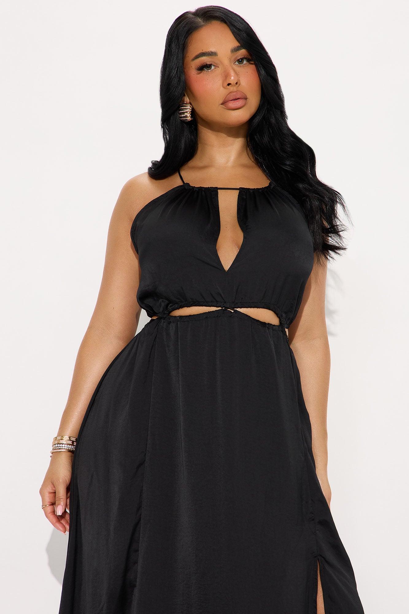 Sierra Satin Flowy Maxi Dress - Black Product Image