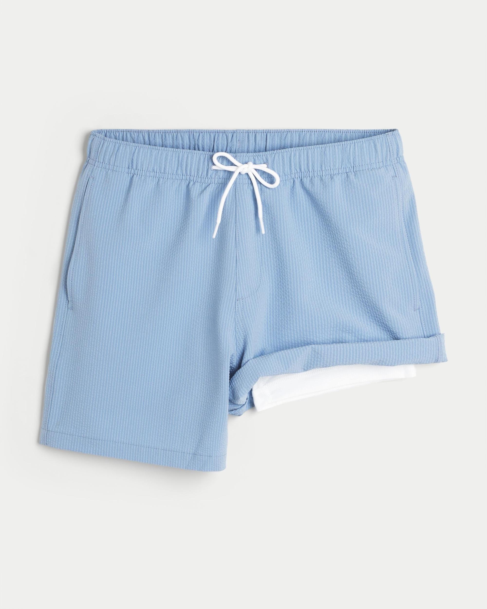 Mid-Thigh Seersucker Volley Swim Trunks Product Image