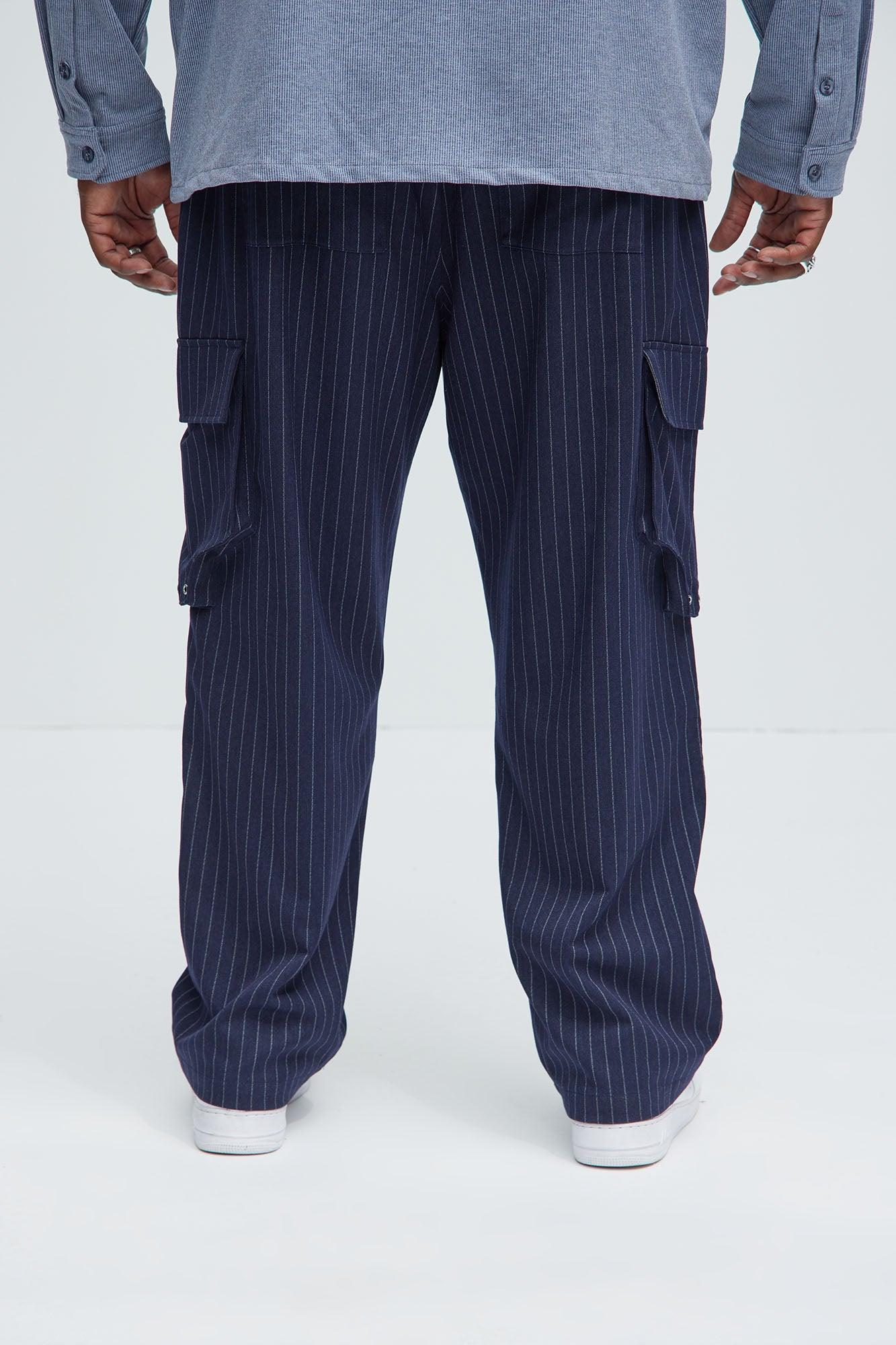 Perth Pinstripes Relaxed Cargo Pants - Navy/combo Product Image