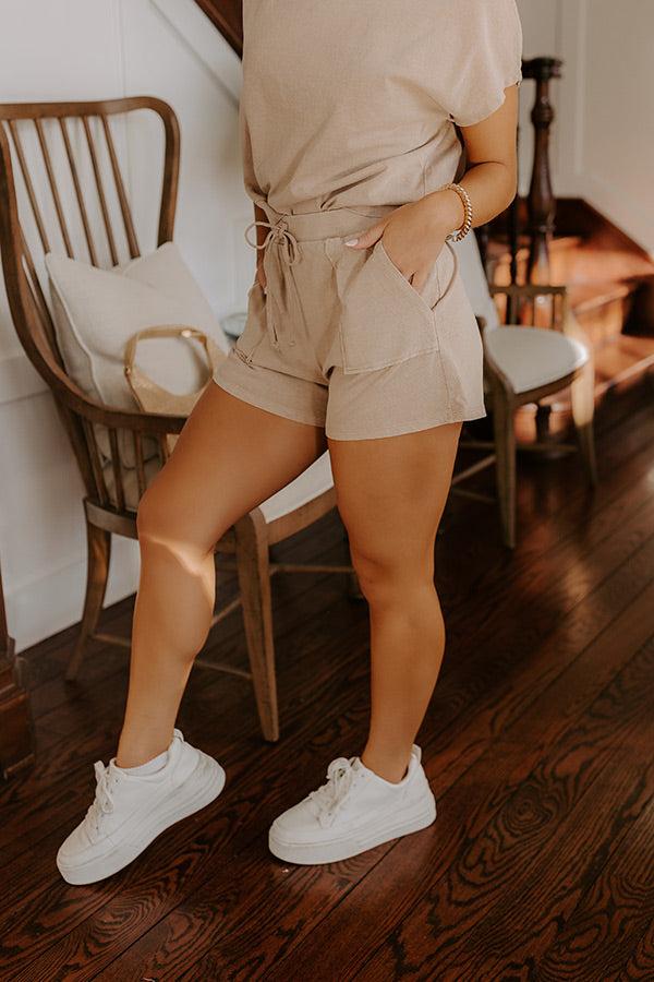 Casual Convo High Waist Vintage Wash Shorts in Iced Latte Product Image
