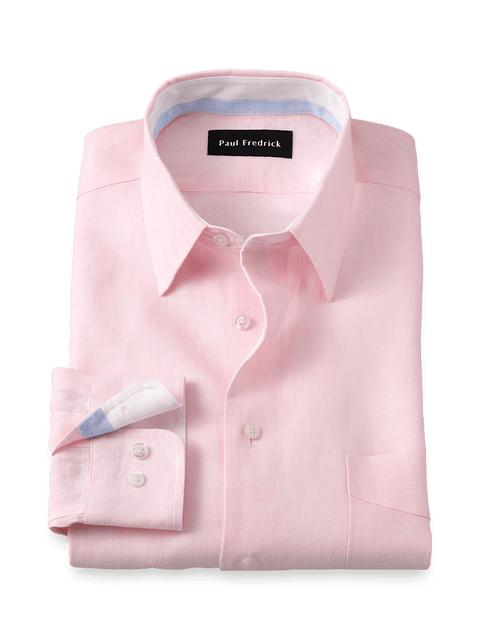 Non-Iron Linen Solid Dress Shirt With Contrast Trim - Pink Product Image