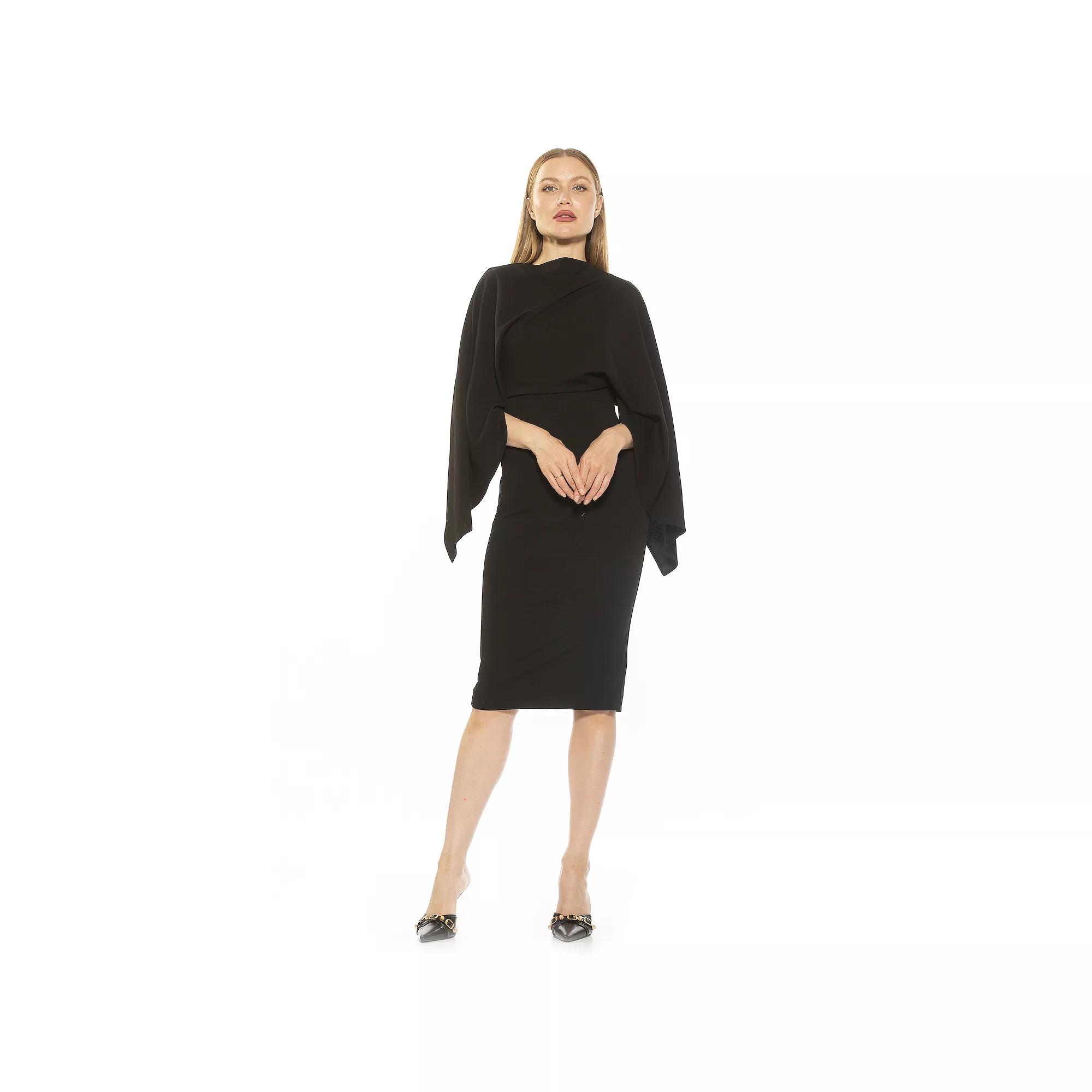 Women's ALEXIA ADMOR Vida Draped Cape Sleeve Sheath Dress, Size: XS, Black Product Image