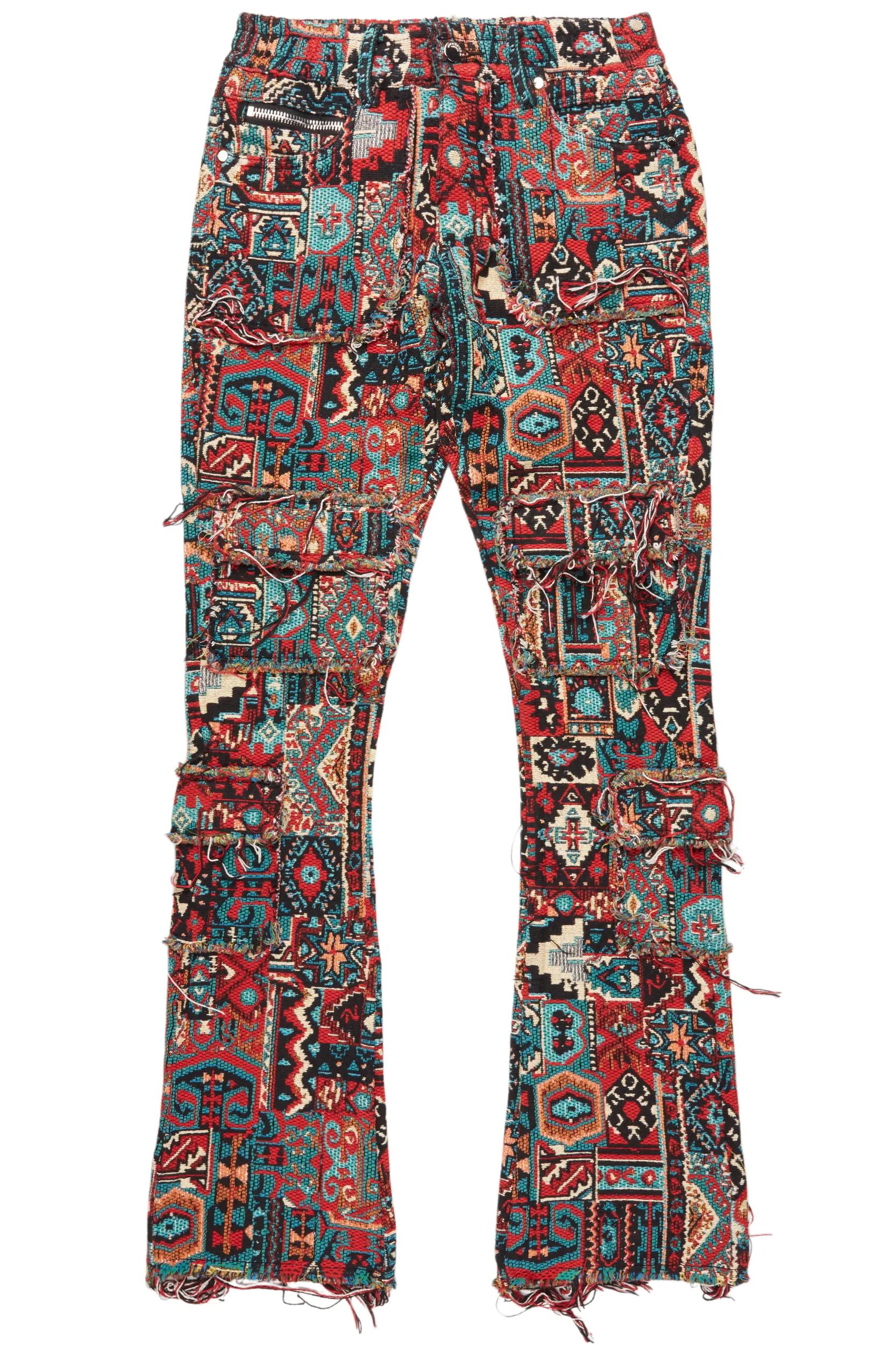 Tayami Tapestry Aqua Cargo Stacked Flare Jean Male Product Image