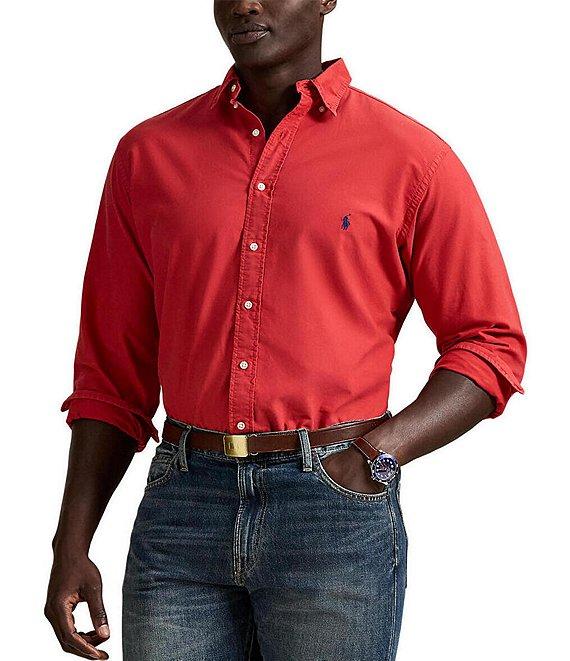 Polo Ralph Lauren Big & Tall Solid Garment-Dye Oxford Long Sleeve Woven Shirt Product Image