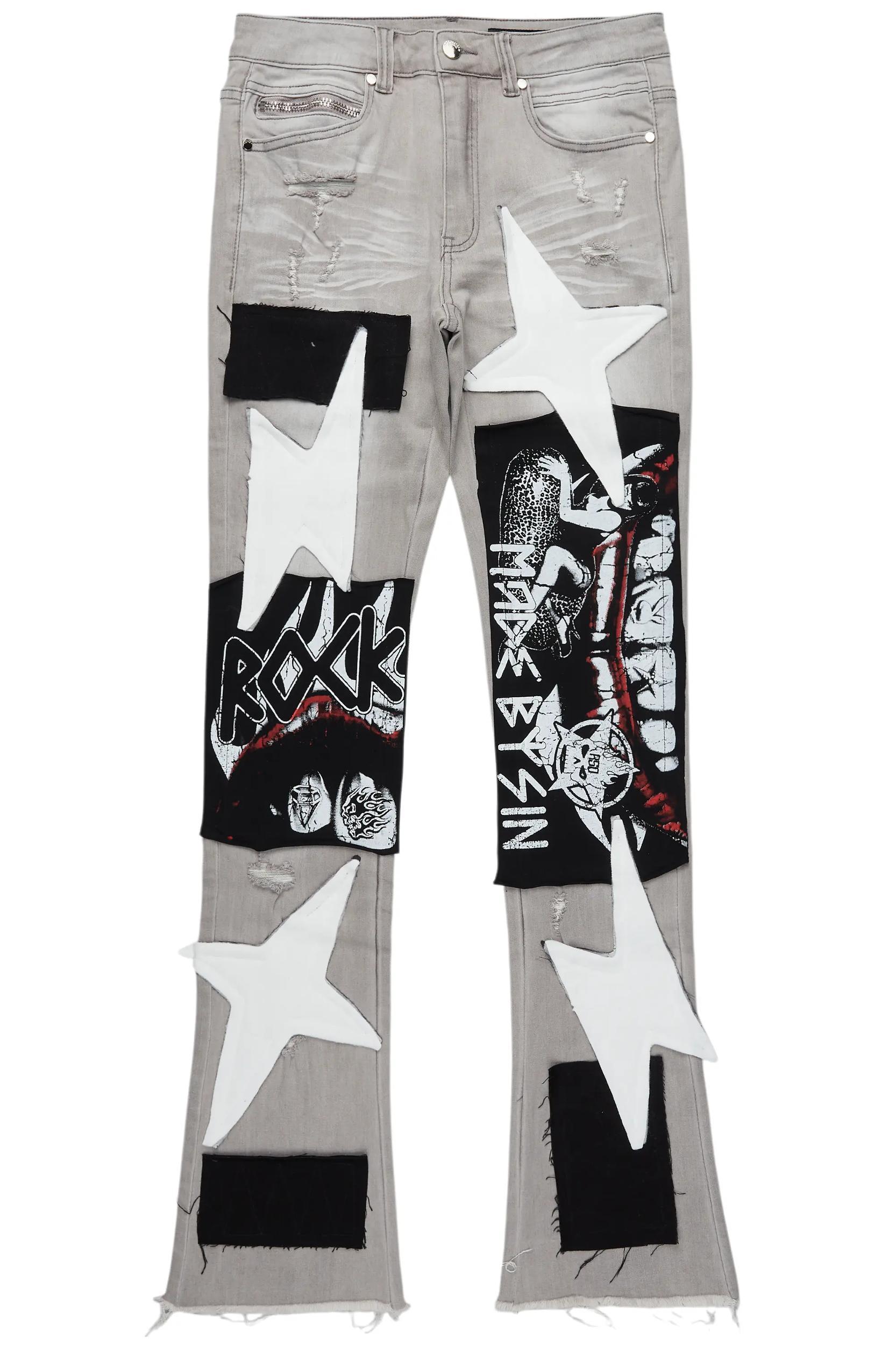 Vadim Grey Patchwork Stacked Flare Jean Male Product Image