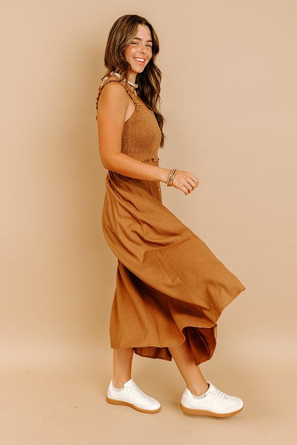 Harvest Lane Linen-Blend Midi Dress in Chocolate Product Image