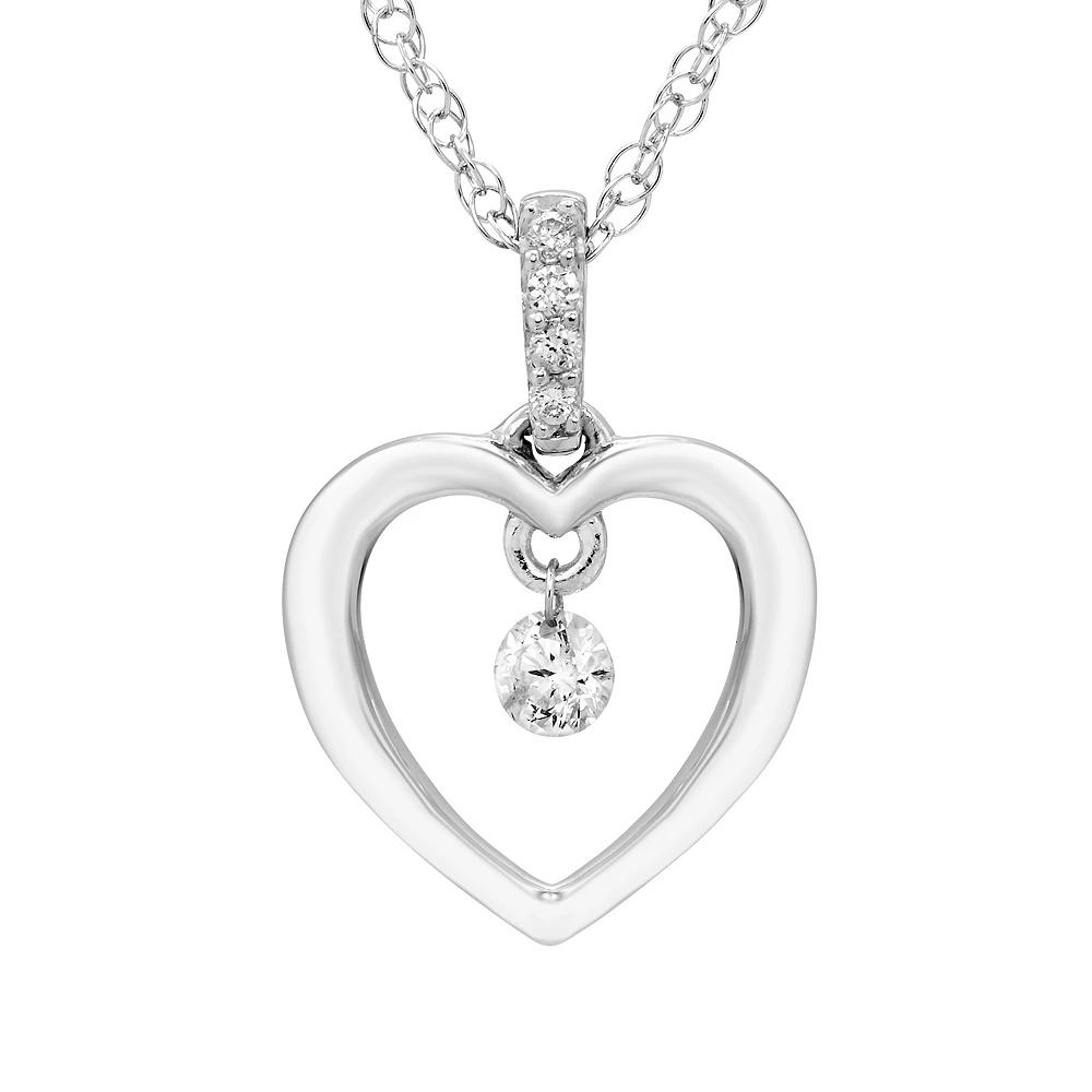 Boston Bay Diamonds Sterling Silver 1/10 Carat T.W. Dancing Diamond Heart Pendant Necklace, Women's,  Product Image