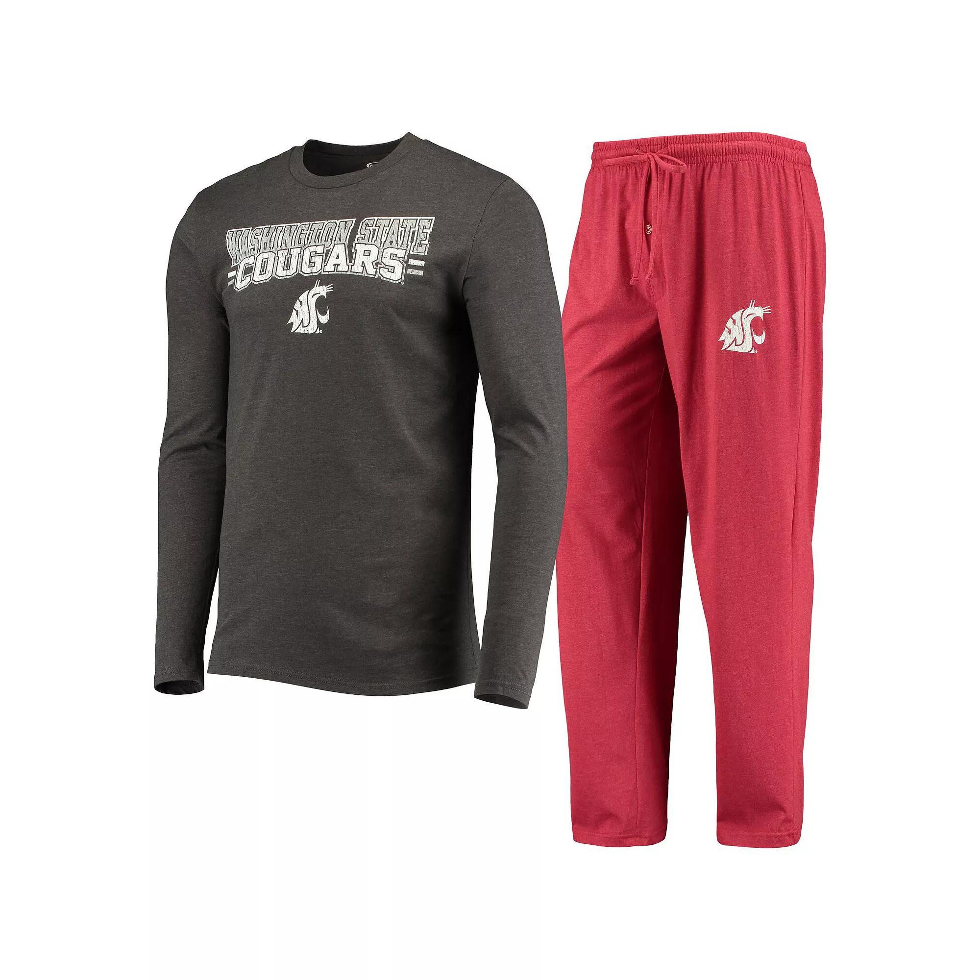 Men's Concepts Sport Crimson/Heathered Charcoal Washington State Cougars Meter Long Sleeve T-Shirt & Pants Sleep Set, Size: Medium, Wsc Red Product Image