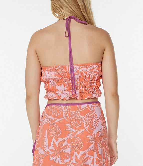 Roxy Marcella Halter-Neck Tropical Floral Print Cropped Tank Top Product Image