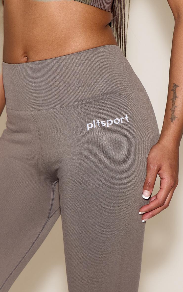 PLT SPORT Brown Seamless Ribbed Detail High Waist Yoga Flares Product Image