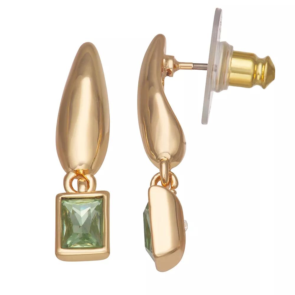 Nine West Gold Tone Green Stone Double Drop Earrings, Women's Product Image