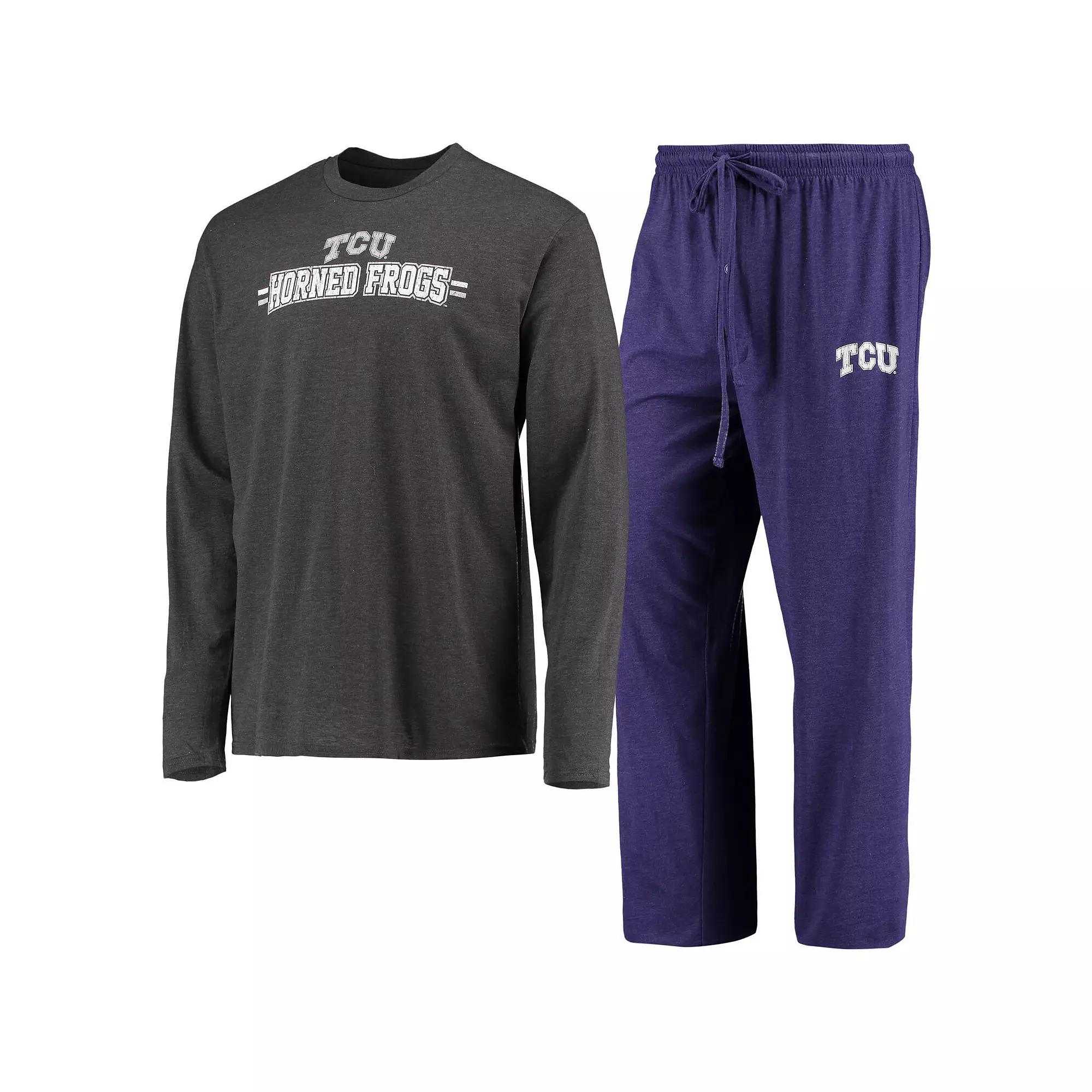Men's Concepts Sport Purple/Heathered Charcoal TCU Horned Frogs Meter Long Sleeve T-Shirt & Pants Sleep Set,  Product Image