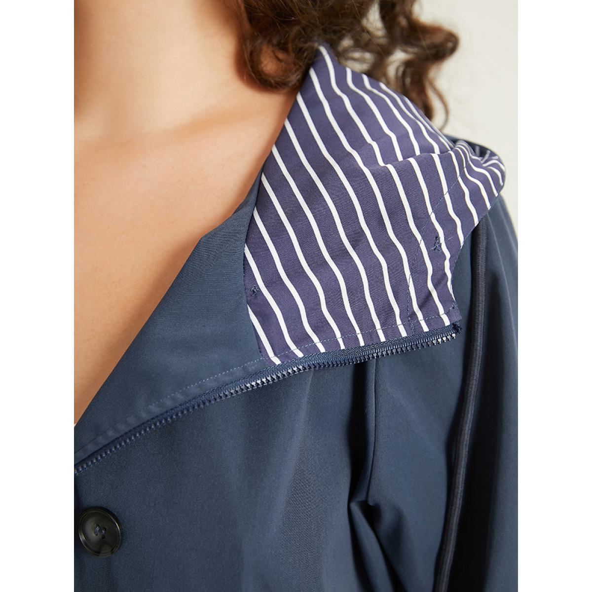 Plus Size Striped Patchwork Zipper Pocket Drawstring Coat Women DarkBlue Casual Contrast Ladies Everyday Winter Coats BloomChic 26/4X Product Image