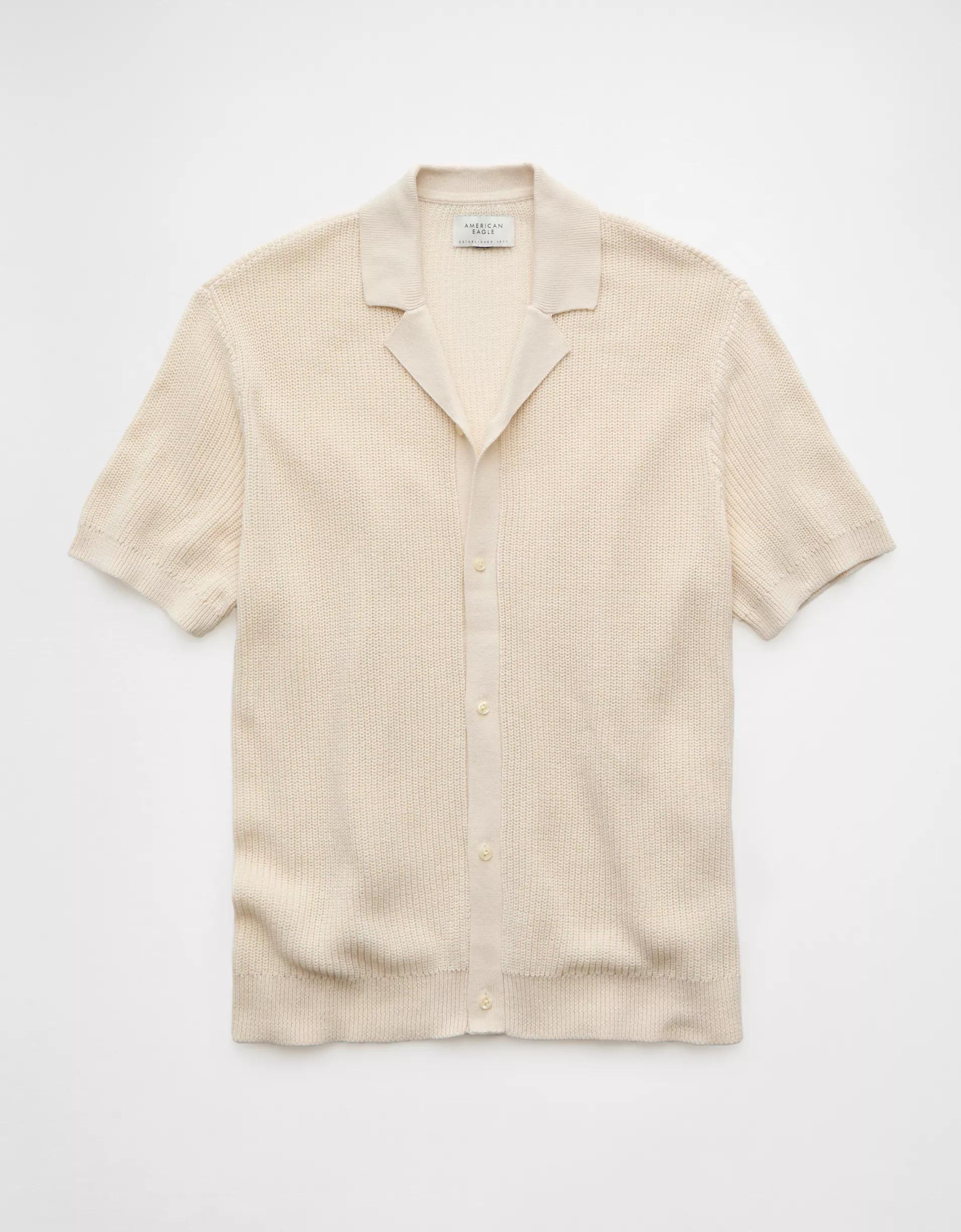 AE Shaker Button-Up Sweater Polo Shirt Product Image