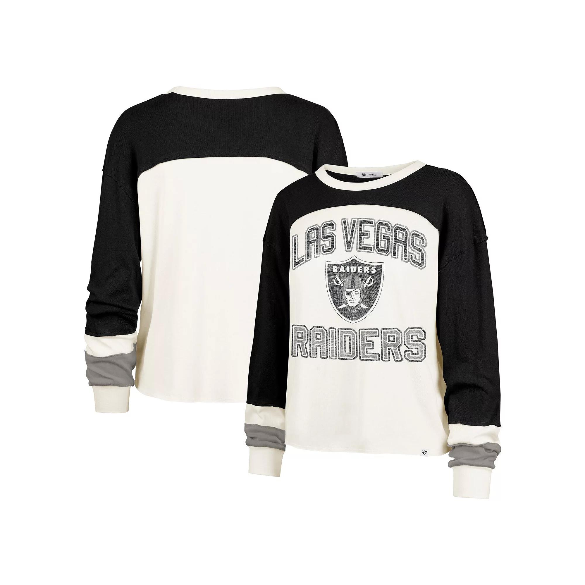 Womens 47 Cream Las Vegas Raiders Double Header Curve Raglan Long Sleeve Crop Top Product Image