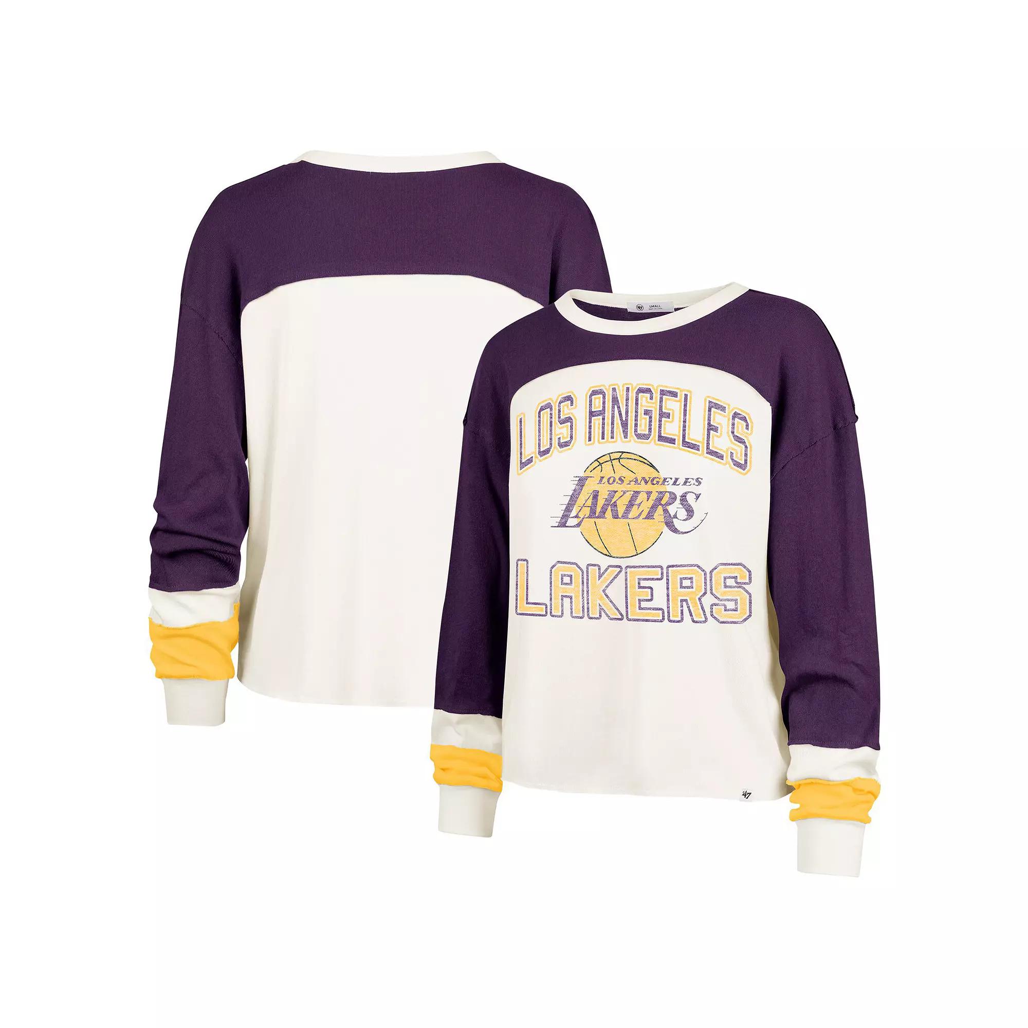 Women's '47 Cream Los Angeles Lakers Curve Raglan Long Sleeve T-Shirt,  Product Image