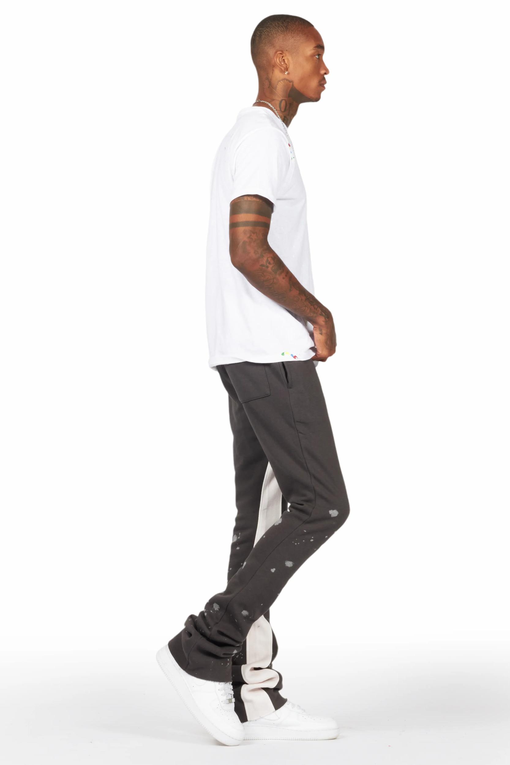 Uko Vintage Grey Patchwork Stacked Flare Track Pant Male Product Image
