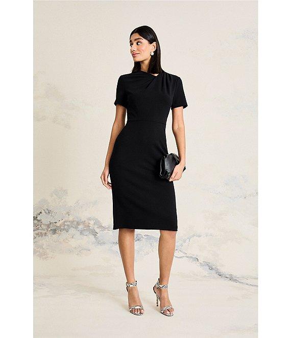 Maggy London Stretch Crepe Twist Crew Neck Short Sleeve Sheath Dress Product Image