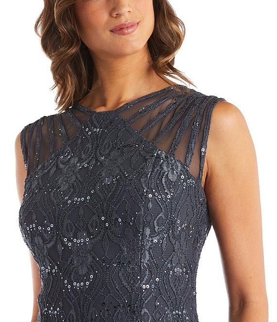 R & M Richards Petite Size Sleeveless Lace Round Neck Fit and Flare Dress Product Image