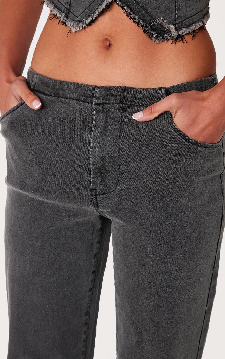 Washed Black Invisible Waistband Low Rise Straight Leg Jeans Product Image