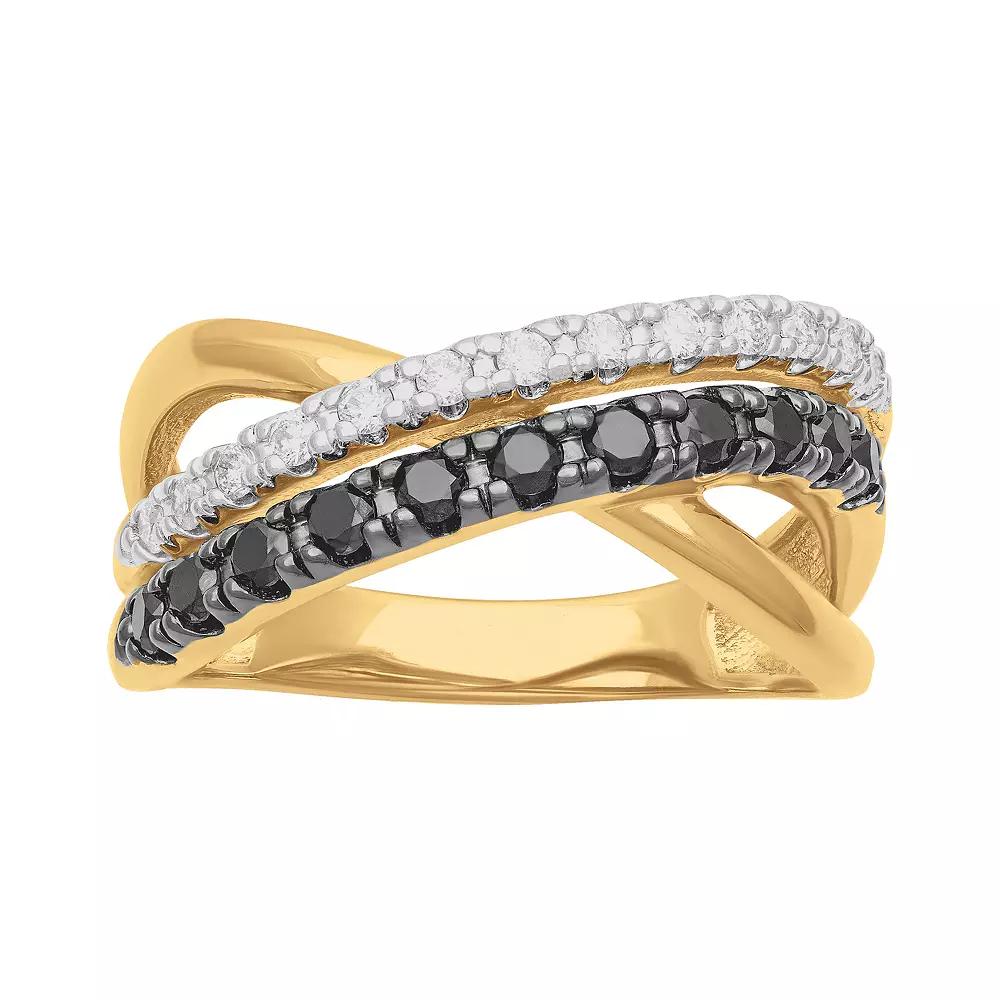 Love Always 1/2 Carat T.W. Black & White Diamond Crossover Band, Women's, Size: 5, Gold Over Sterling Product Image